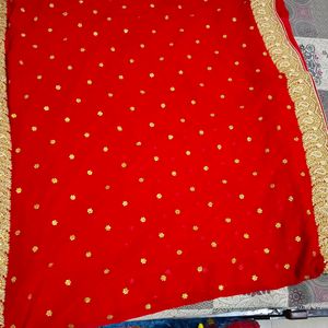 Hot Red Colour Saree With Blouse