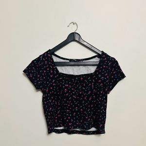 Printed ribbed crop top