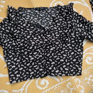 Black With Floral Print Crop Top