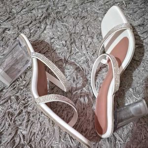 White Stone Heels with Transparent Sole