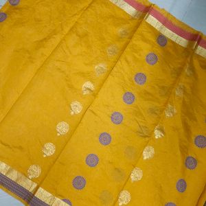 Gold Yellow Beautiful Pattu Saree With Blouse