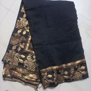 Party Wear BLACK peacock Border Heavy Saree