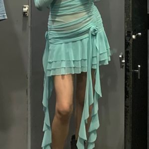 Mesh ruffle dress with a matching choker