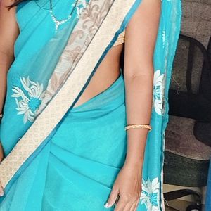 Sea Blue Saree With Blouse...Pico Fall Done