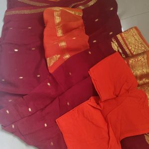 Orange Brown Soft Silk Saree