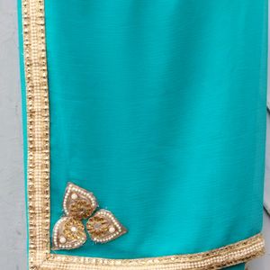 Plain Saree With Pearl Golden Border