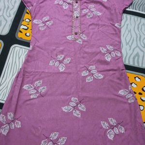 Pink Leaf Print Kurti