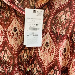 Zara Printed Shirt With Metallic Thread