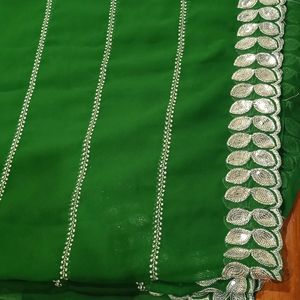 Georgette Saree With Silver Border