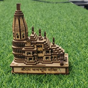 Miniature Wood Crafted Ram Mandir With Chandan