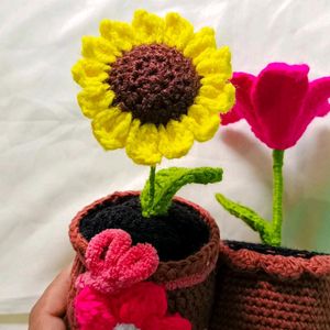 Combo Pack Crochet Flowers With Pot