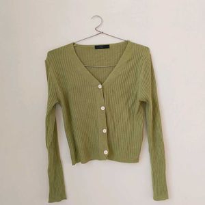 Korean Green Ribbed Top.