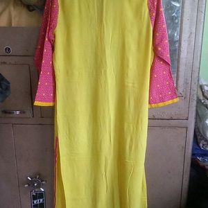 Yellow, Straight,embroidered Kurti, Used.