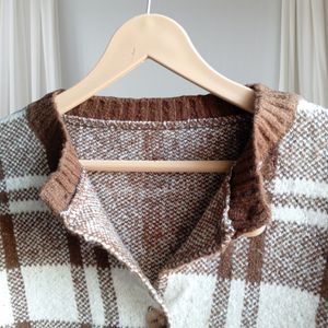 Brown Plaid Button Cardi