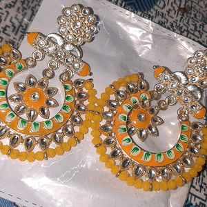 Yellow Minakari Kundan Earring