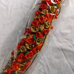 Orange And Gold Hair Gajra Decoration