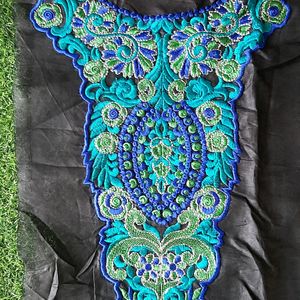 Embroidered Neckline Yoke-blue