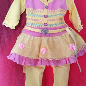 Baby Girl Dress With Full Sleeves And Pant