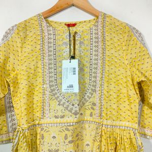 Yellow Printed Anarkali (Women's)