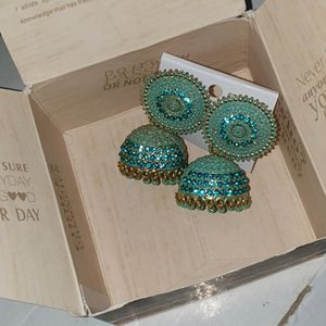 Beautiful Blue Kandan Jhumka With Turquoise Stones