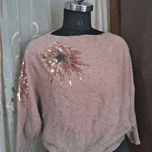 Boat Neck Sweater With Sequence