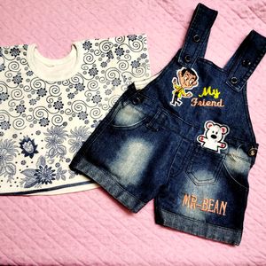 Dungaree Romper & T-shirt For Baby Boys And Girls