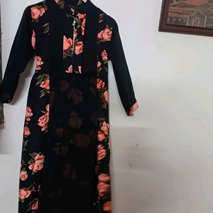 Stylish Floral Dress/ Kurti with front Slit & zip