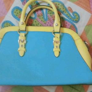 Cute Blue Yellow Handbag With 1 freebie Sling Bag