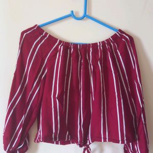 L Size Red Top With White Stripes