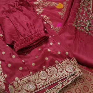 Wedding Red Meena & Zardozi, Zari Work Silk Suit