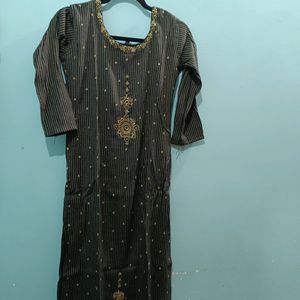 Black Colour Cotton Embroidery Kurtas