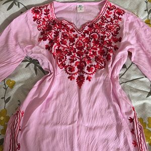 Cute Pink Embroidered Short Kurti