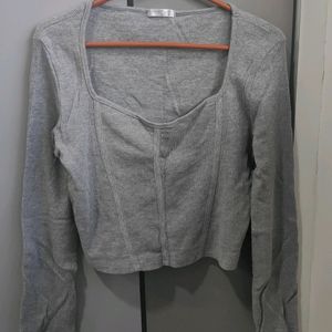 Grey Full Sleeves Crop Top