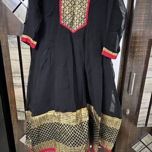 Black Anarkali With Red Dupatta