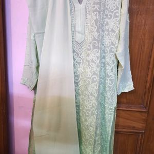 Pista Green Pure Georgett Chikankari Kurta Set