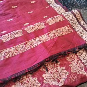 New Poly Silk Saree, Red-brown Mixed Colour