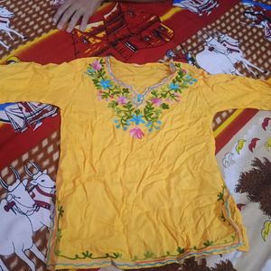 Hand Embroidered Cute Yellow Kurti