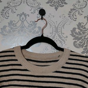 Off White Sweater With Black Strips