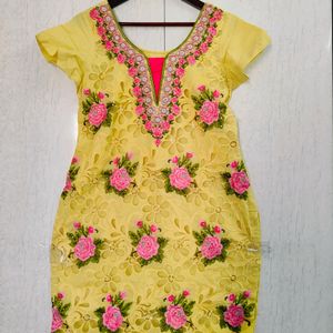 Yellow Floral Embroidered Kurta