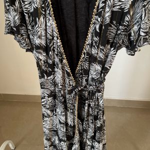 Palm Leaf Black Print Wrap Maxi Dress