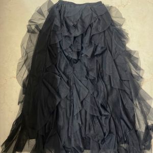 Black Ruffle Long Skirt