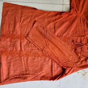 Orange Embroidered Fabindia Short Kurti