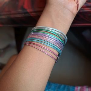 Combo Of Silver And Multicolor Metal Bangles