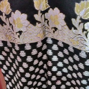 Chanderi Cotton Black With Golden Work