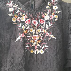 Embroidered Floral Black Dress