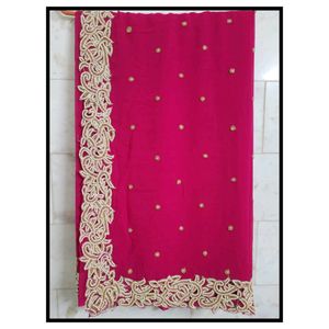 Hot Pink Pearl Work Saree