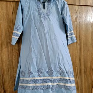 Elegant Blue Painted Collar Kurta