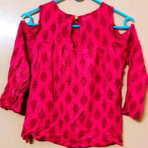 Pink ethnic Tunic with Cold-shoulder Sleeves