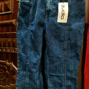 Blue Slit Bootcut Jeans