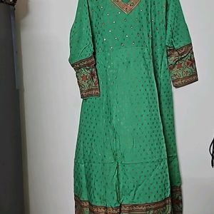 Green Red Printed A Line Kurti